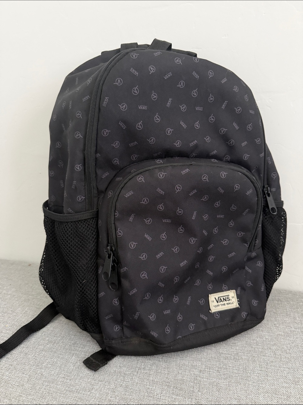 Vans Alumni Backpack – Black Monogram Logo Print 🎒
